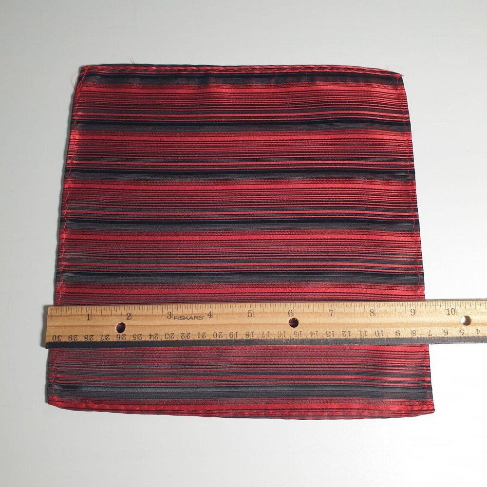 Pocket Square Men Red Black Striped Silk Fabric 9 x 9 Formal Suit Accessory Gift - Picture 3 of 4